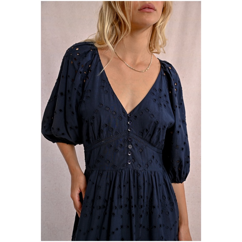 MOLLY BRACKEN Long openwork embroidery dress